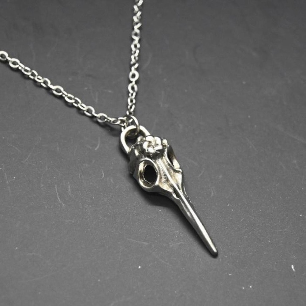 Raven Bird Skull Pendant Necklace